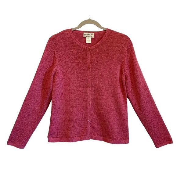 Vintage Pendleton Women M Cardigan burgundy, Crew Neck Cotton Blend Button Up Sw - Picture 1 of 6